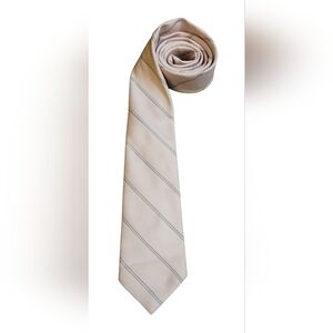 Yves Saint Laurent Silk Tie | Pale Pink Stripe | YSL Logo | Designer Necktie